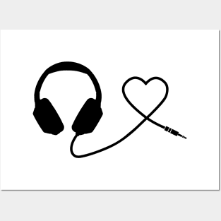 Headphones heart black Posters and Art